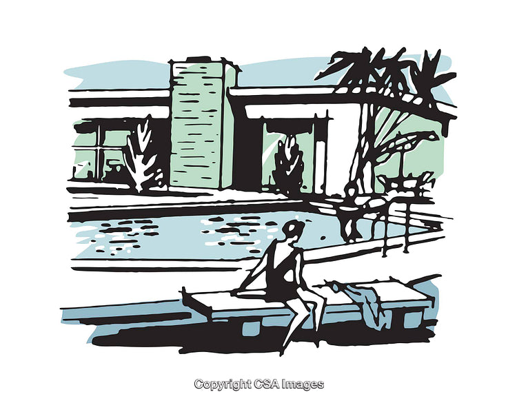 Stylish Illustration of Poolside with Modern Architecture and Relaxing Scene