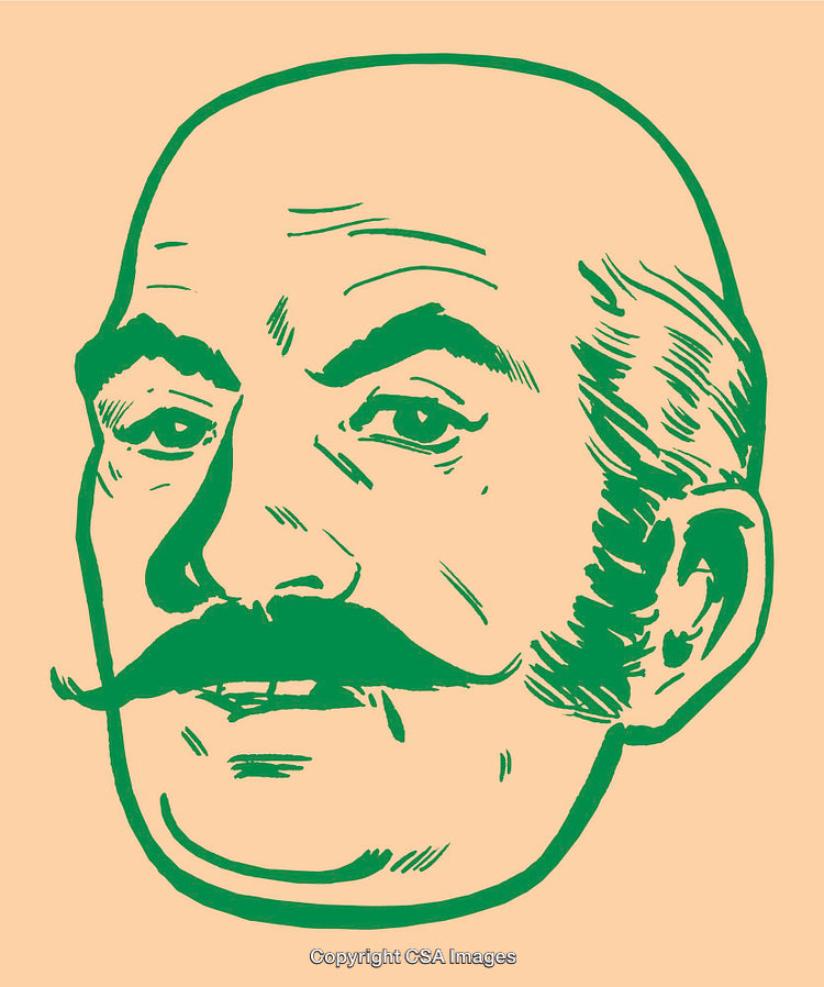 Vintage Line Drawing of a Man's Face With a Bold Mustache