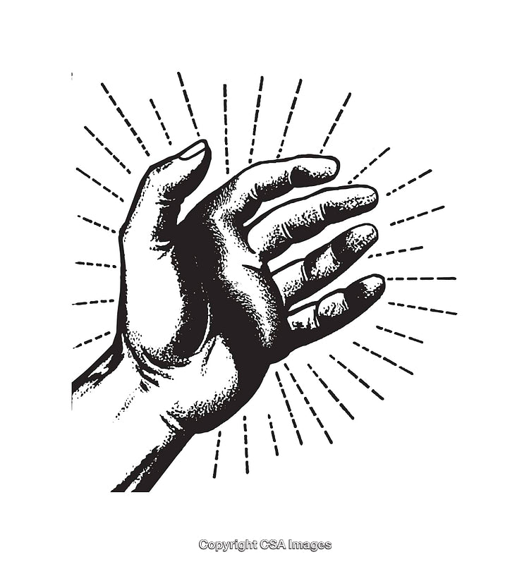 Black and White Line Art of a Hand with Rays Concept