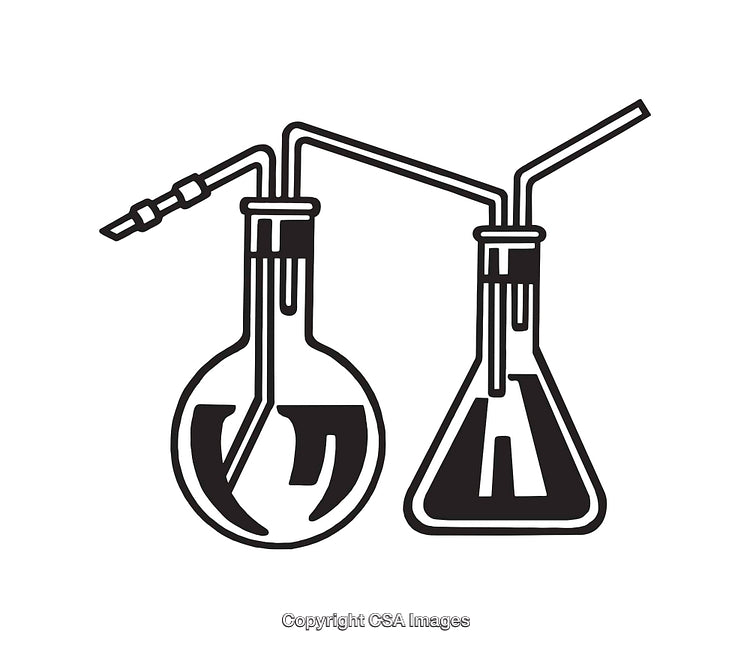 Line Art Depiction of Laboratory Glassware with Tubes and Connections