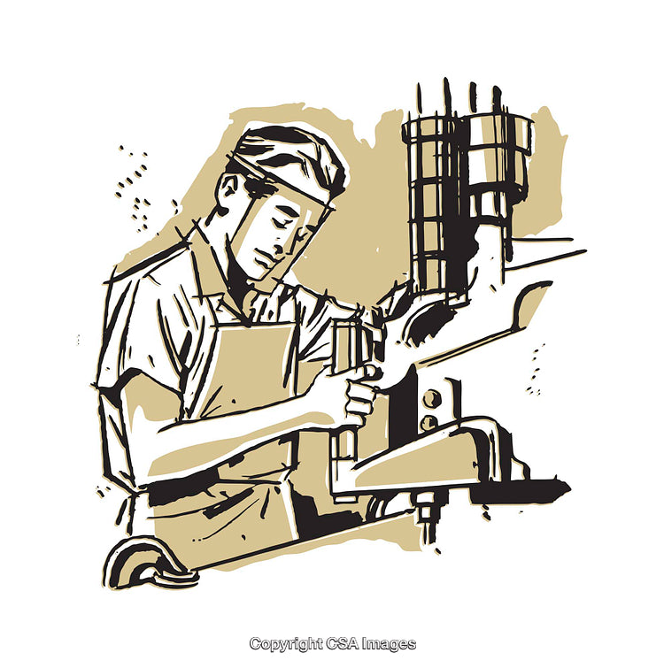 Illustration of Worker Operating Industrial Machine with Focus and Precision