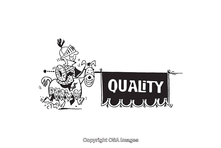 Black and White Illustration of a Knight with a Quality Banner