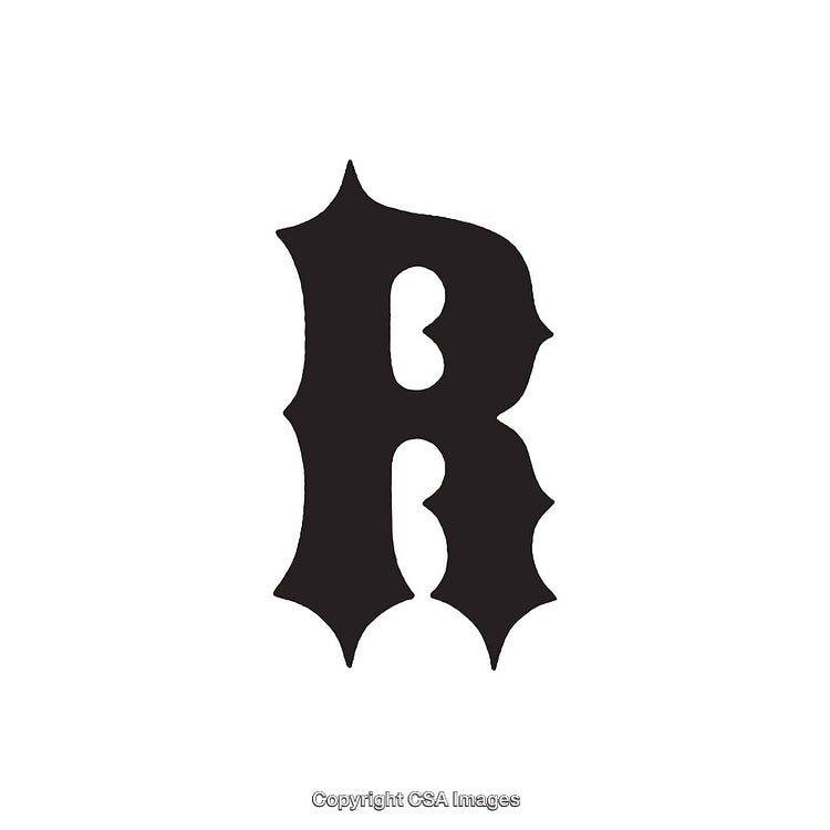 Black Decorative Letter R in Gothic Style Design on White Background