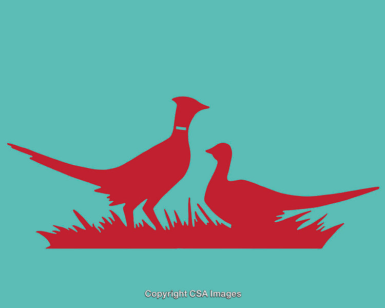 Red Silhouettes of Birds on Grass, Minimalist Nature Illustration
