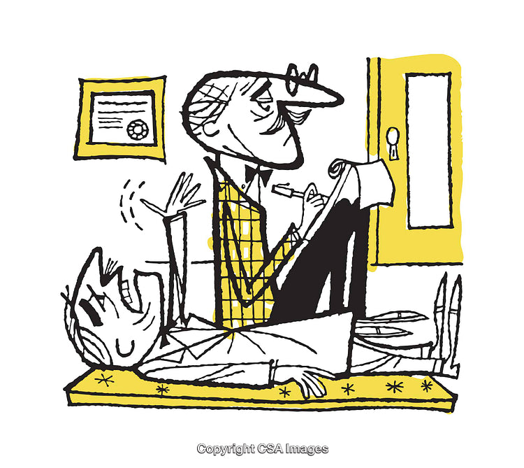 Illustration of a Humorous Therapy Session Setting in Vintage Style