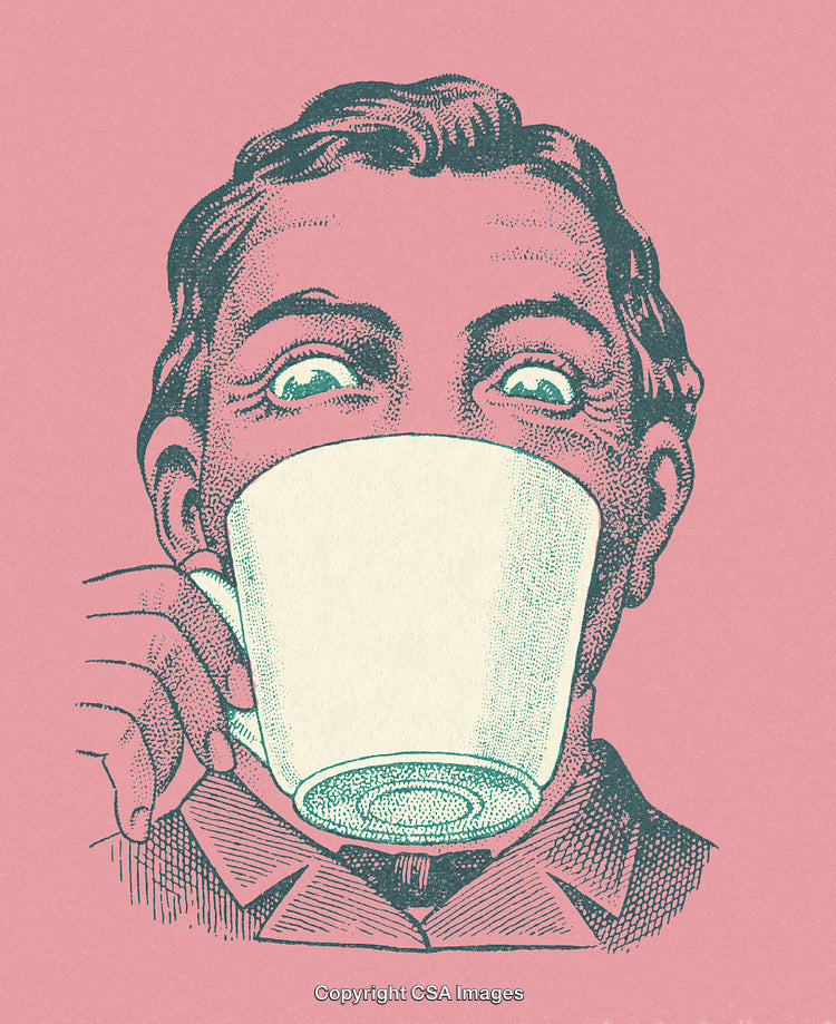 Vintage Illustration of Man Holding a Cup in a Retro Style Drawing