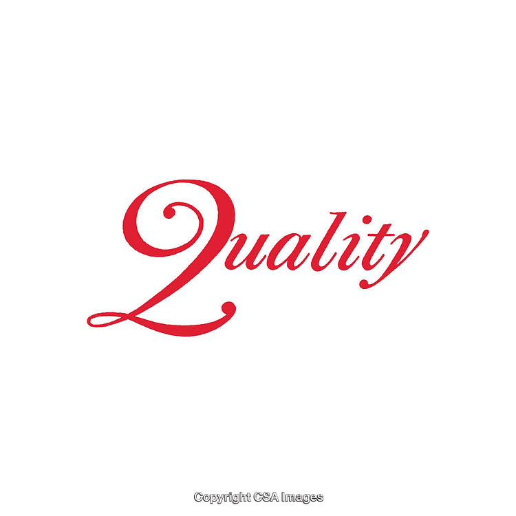 Elegant Red Calligraphy Forming the Word Quality on White Background
