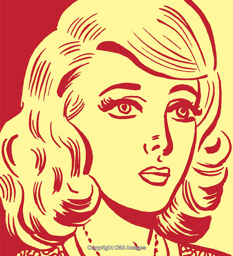 Vintage Inspired Pop Art Style Illustration of a Woman’s Portrait Close-Up