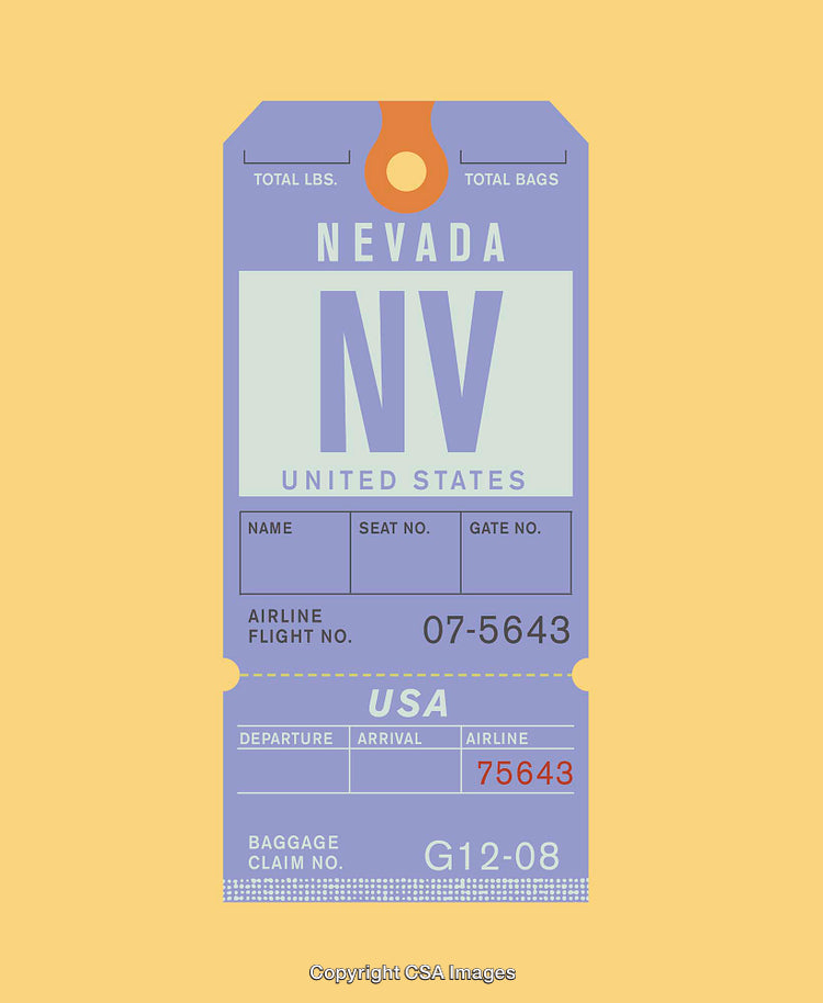 Vintage Nevada Travel Tag Design with Retro Aesthetic and Bright Colors