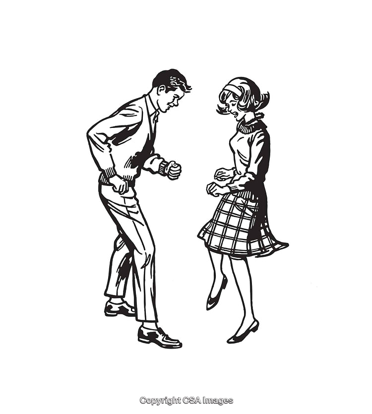 Retro Line Art Illustration of a Dancing Couple in Black and White