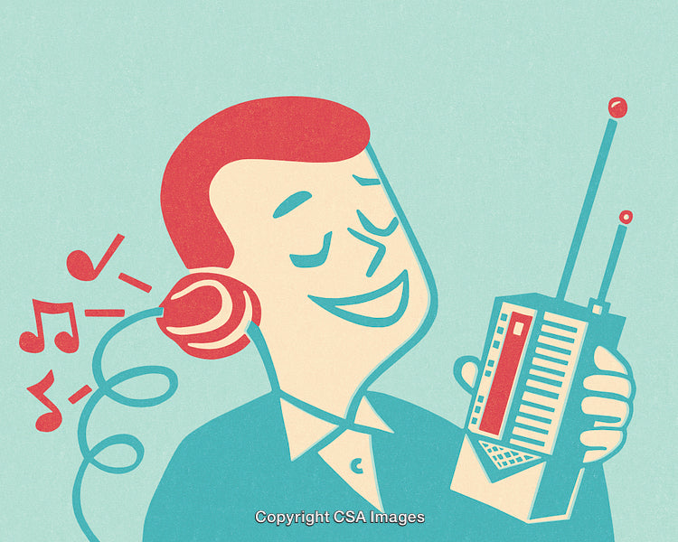 Vintage Illustration of a Man Enjoying Music with Retro Style
