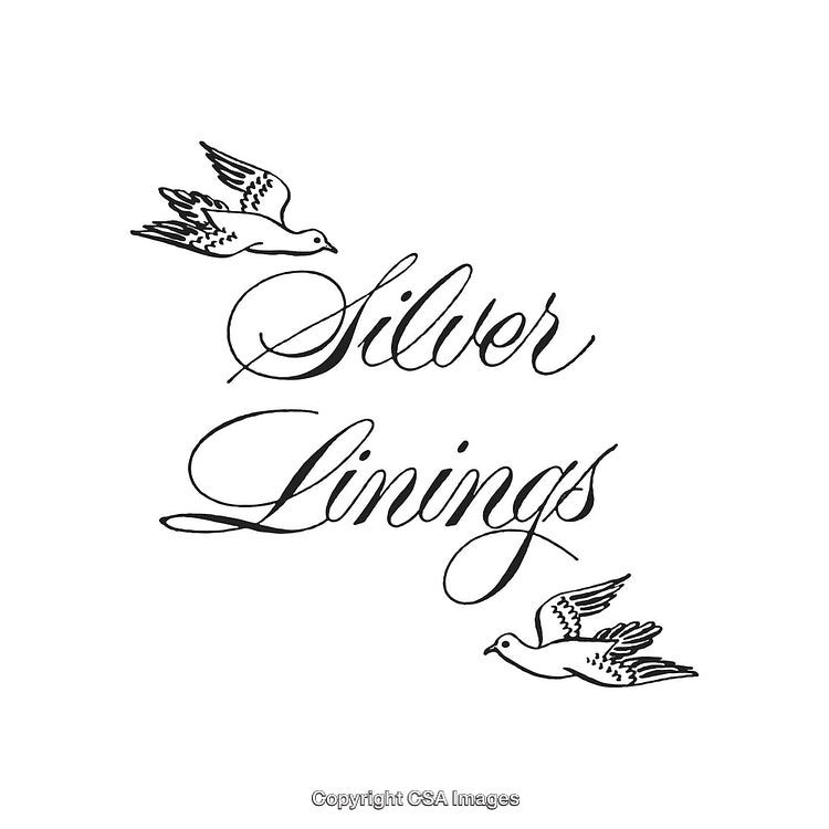 Inspirational Calligraphy with Birds and Silver Linings Message in Black Ink