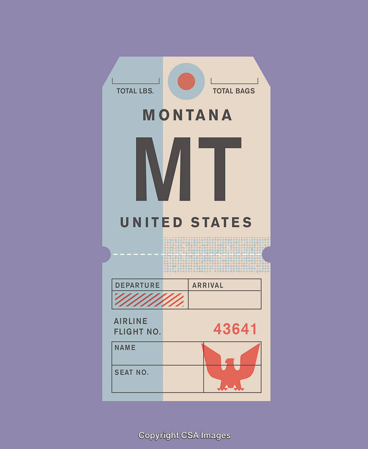 Vintage Travel Ticket Design Featuring Montana State and United States Elements