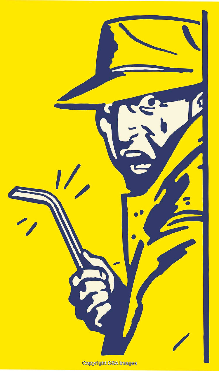 Abstract Line Art Illustration Depicting a Suspicious Individual With Bold Colors