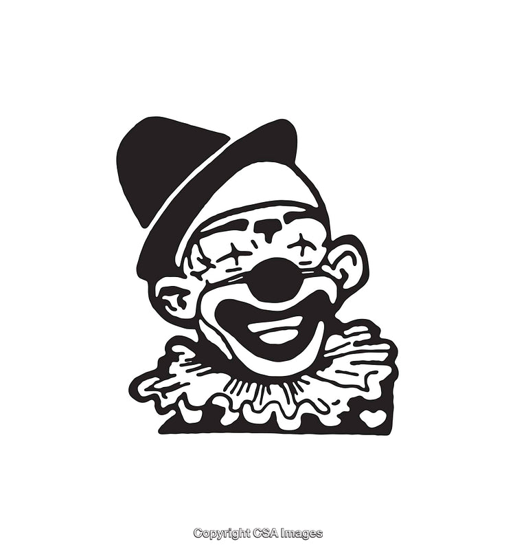 Black and White Line Art of a Happy Clown with Hat and Collar