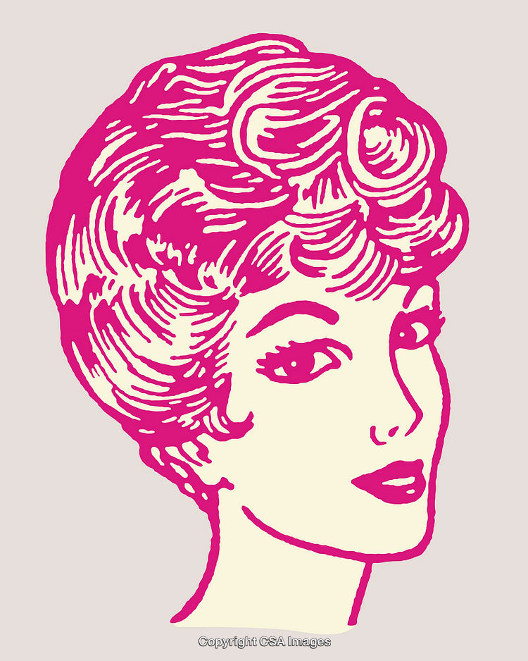Retro-Style Line Art Portrait of a Woman with Elegant Hairstyle