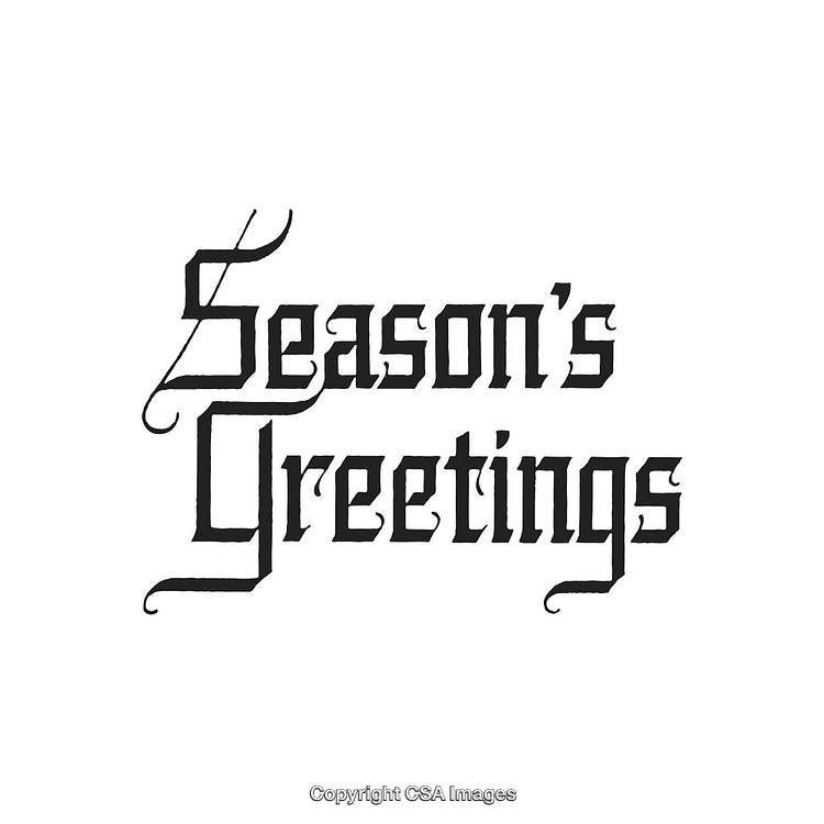 Season's Greetings Text in Artistic Calligraphy on White Background