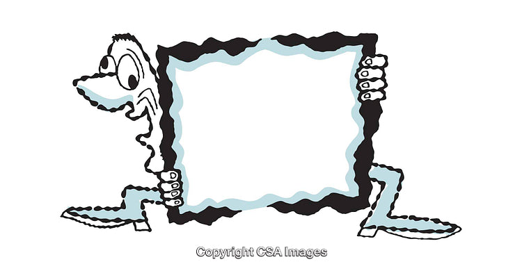 Quirky Illustrated Character Holding A Decorative Frame With Blank Center