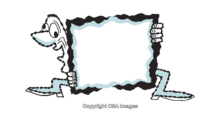 Quirky Illustrated Character Holding A Decorative Frame With Blank Center