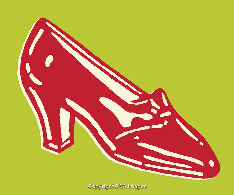 Stylized Red High Heel Illustration on a Vibrant Green Background