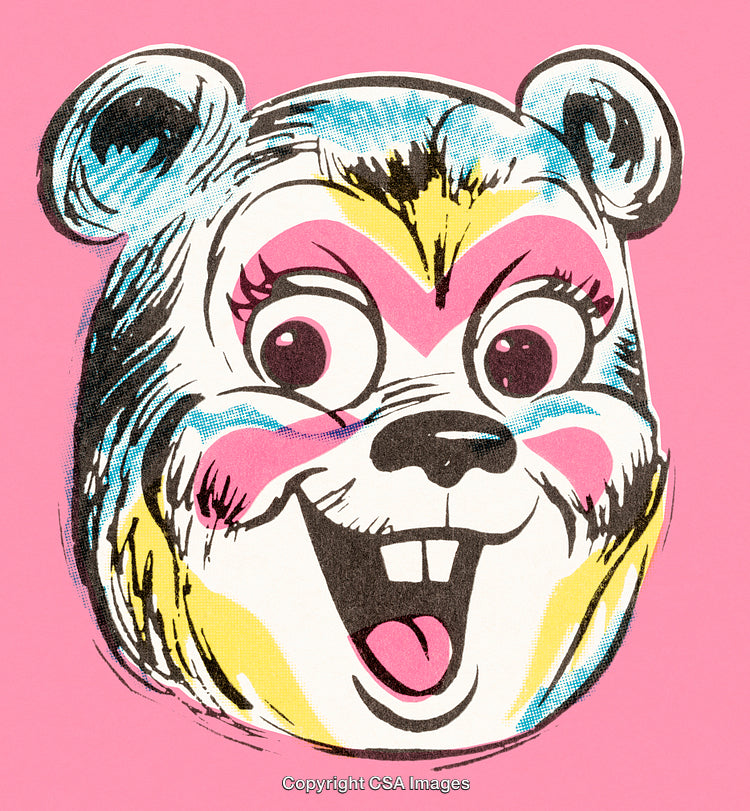Vibrant Cartoon Bear Illustration With Playful Expression on Pink Background