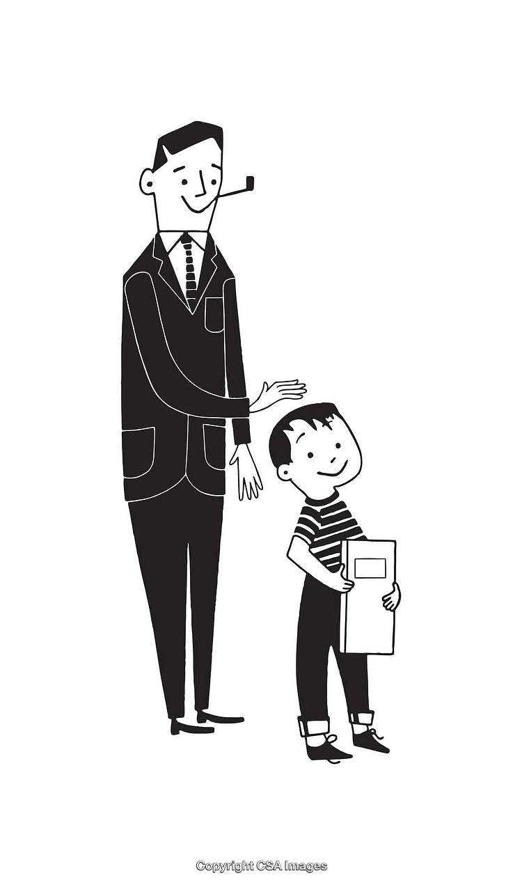 Black and White Line Art Depicting a Teacher Encouraging a Student
