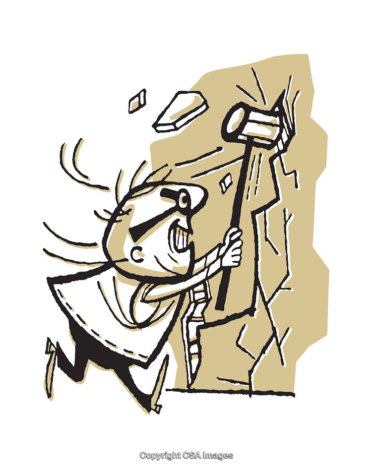 Energetic Character Breaking Wall with Determination and Force Illustration