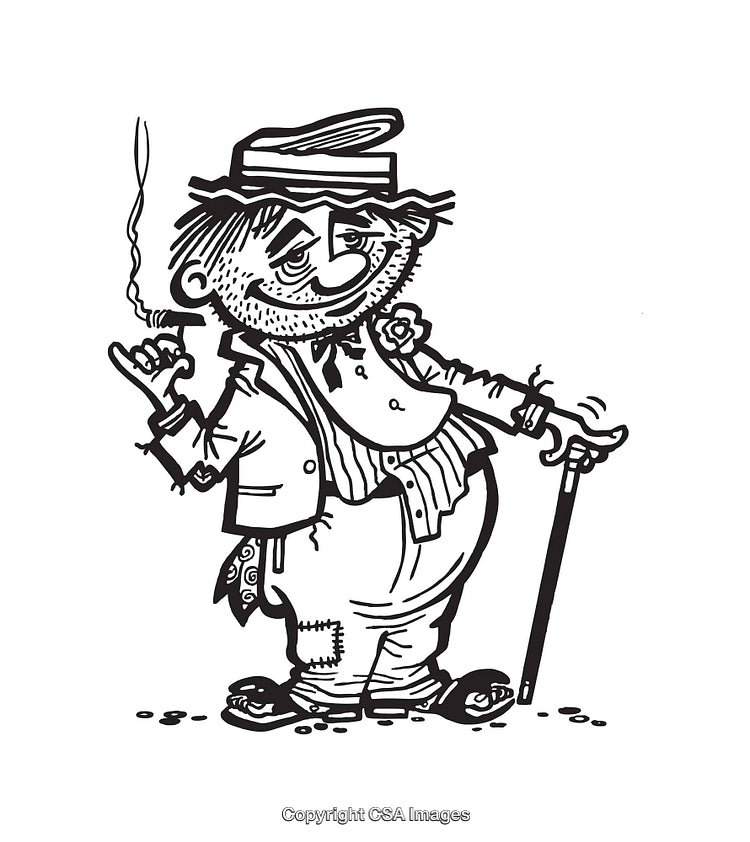 Cartoon Illustration of a Stylish Character in Vintage Attire Smoking a Cigar