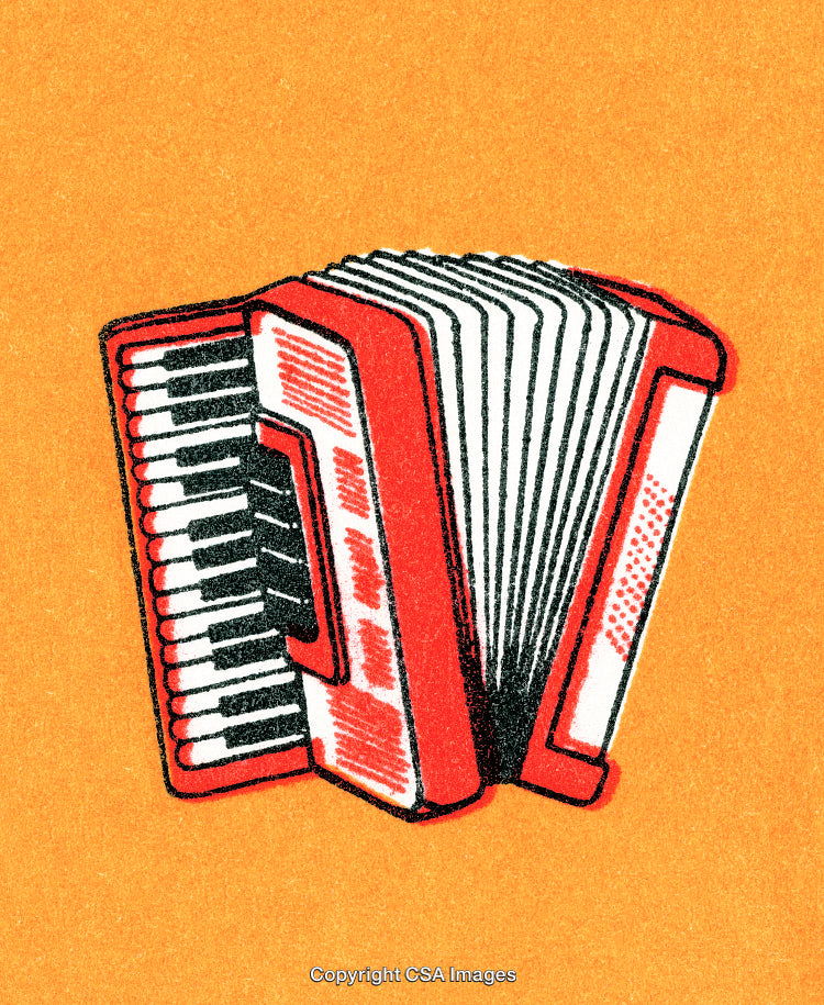 Illustration of a Vintage Red and White Accordion with Orange Background