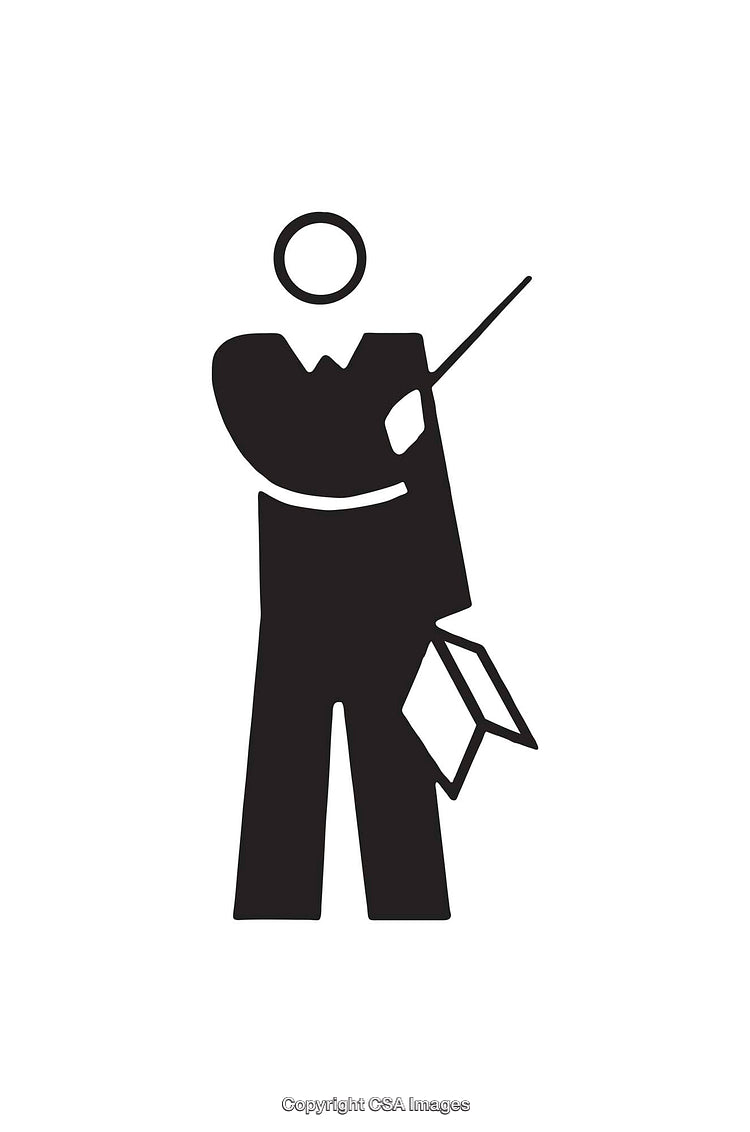 Black And White Icon Depicting a Lecturer With Pointer and Notes