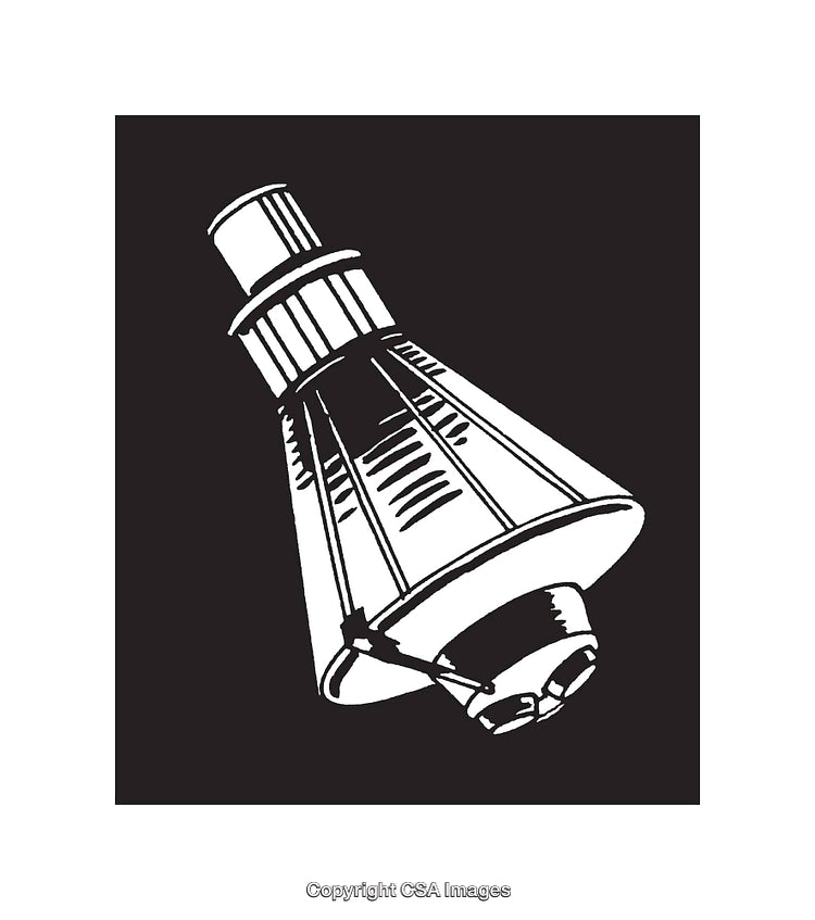 Black and White Spacecraft Line Art Illustration on Dark Background