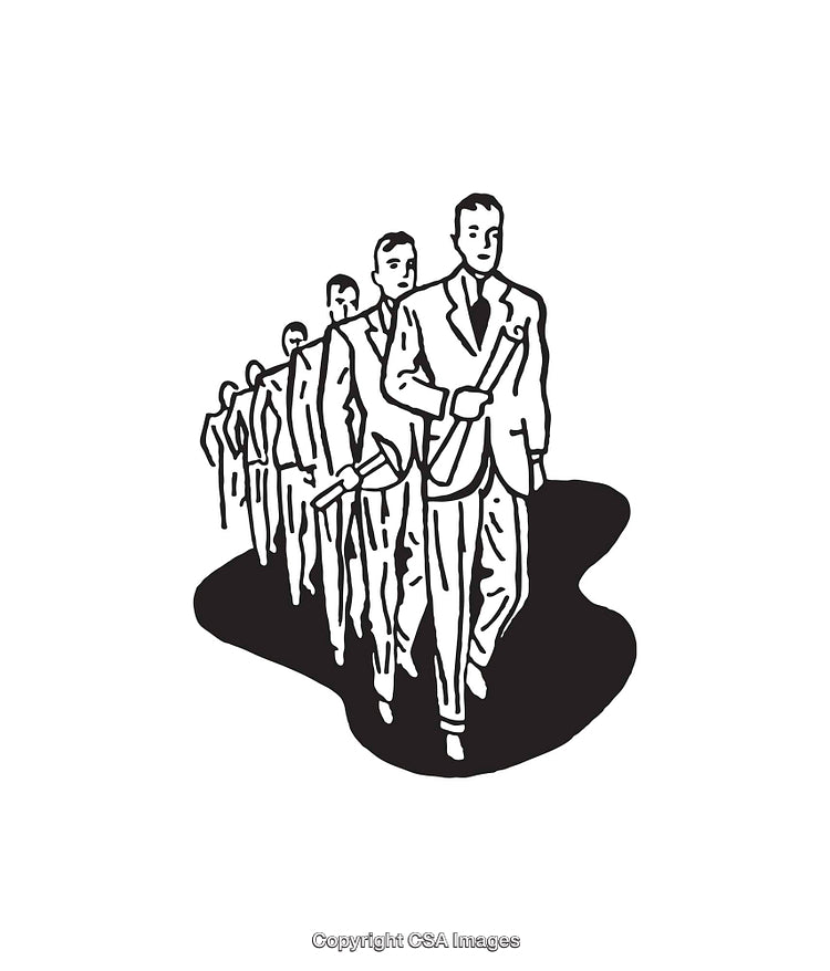 Black and White Line Art of Businessmen in Formation Symbolizing Unity