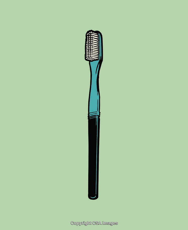 Colorful Line Art Illustration of a Toothbrush on a Green Background