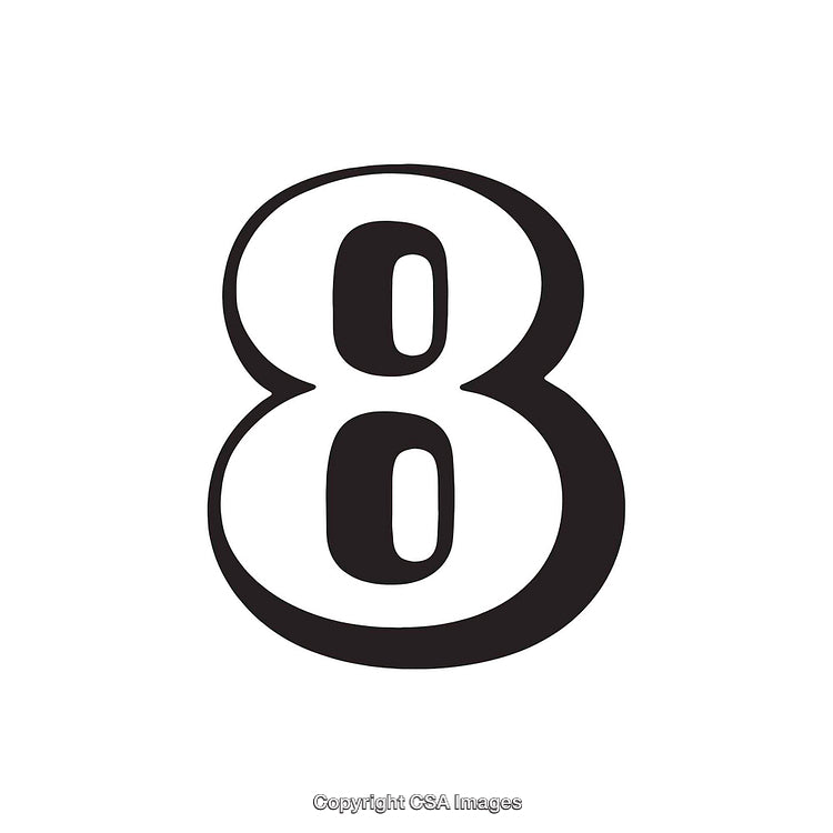 Number Eight Icon in Bold Black Typeface on White Background