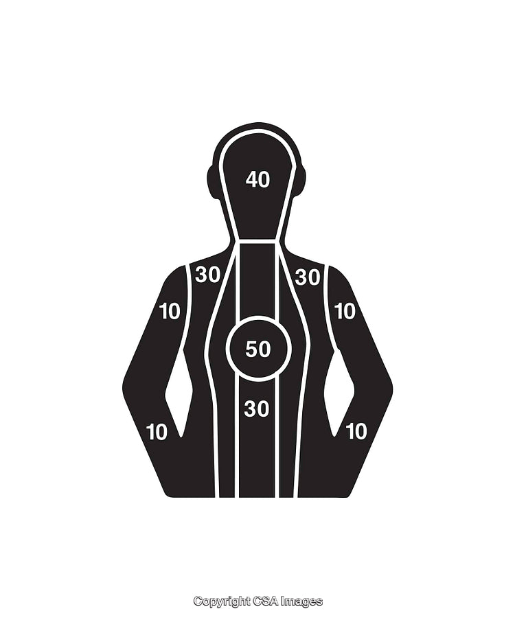 Black and White Target Practice Silhouette with Numbered Zones