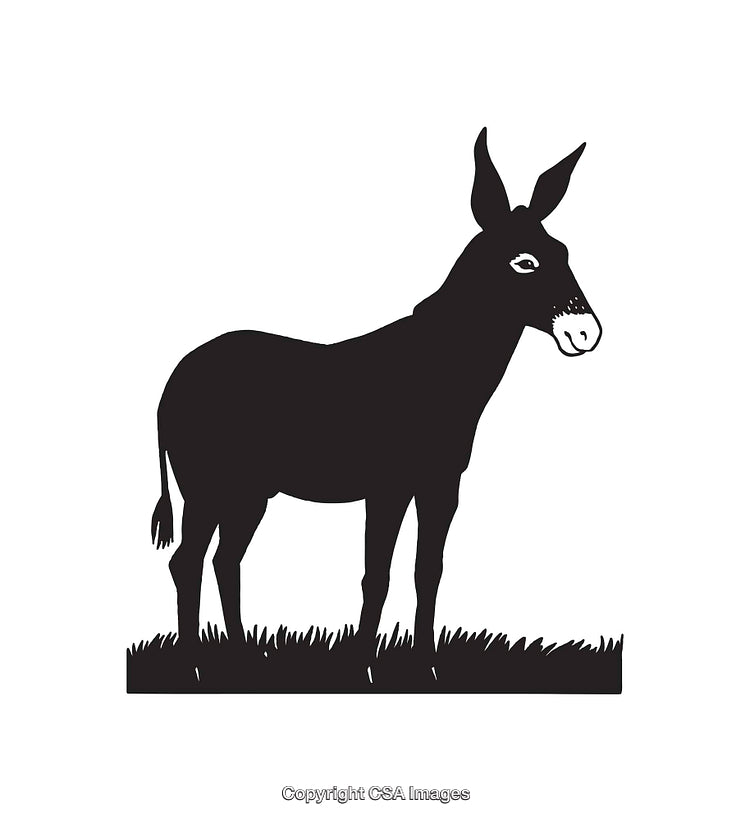 Silhouette of a Donkey in Black and White Line Art Illustration