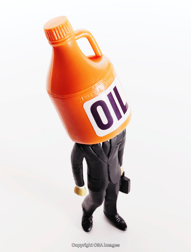 Abstract Toy Representation of a Businessman with an Oil Jug Head