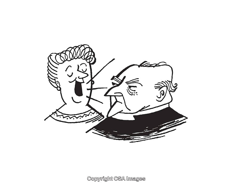 Humorous Cartoon of Two Arguing Characters in Black and White Line Art