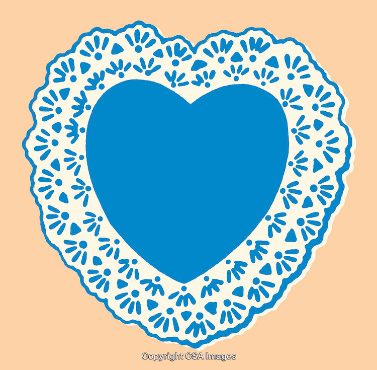 Blue Heart-Shaped Lace Design on Soft Peach Background