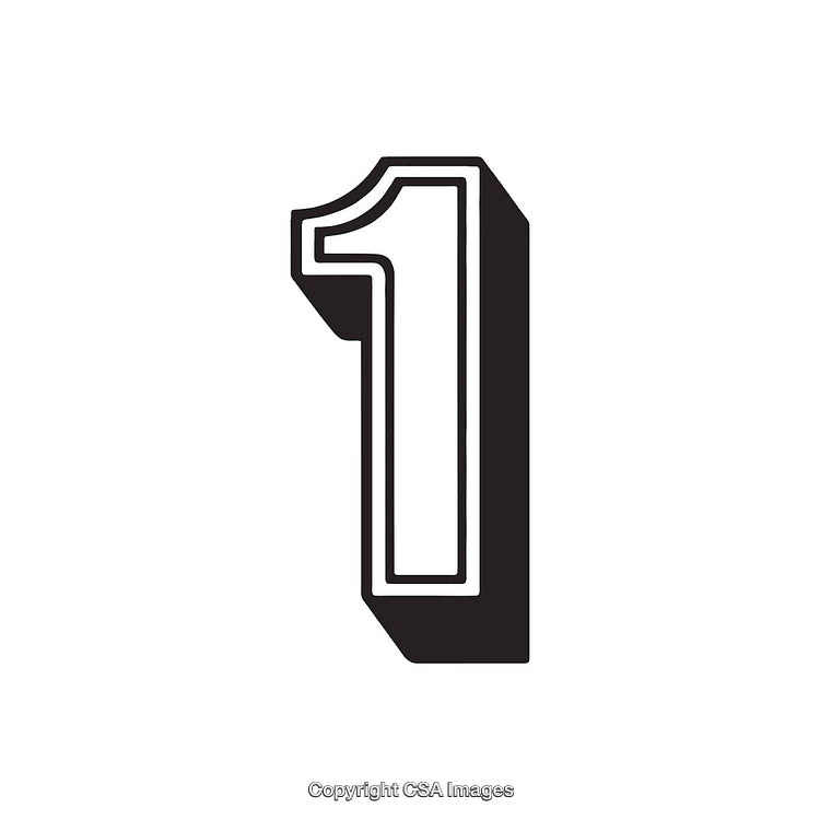 Bold Number One in Black and White with Shadow Effect