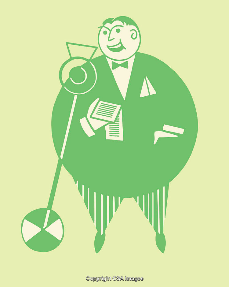 Retro Style Vector Artwork of a Gentleman in Green Line Art