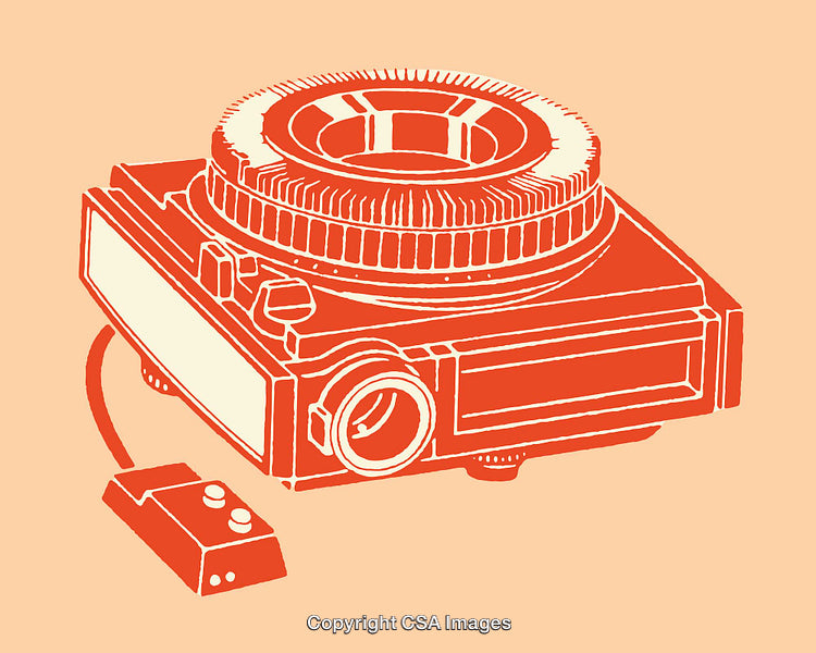Retro Styled Line Art Graphic of a Vintage Slide Projector