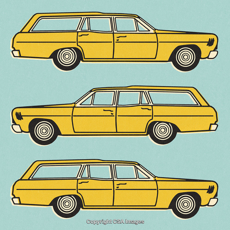 Vintage Yellow Station Wagons in Retro Pop Art Style
