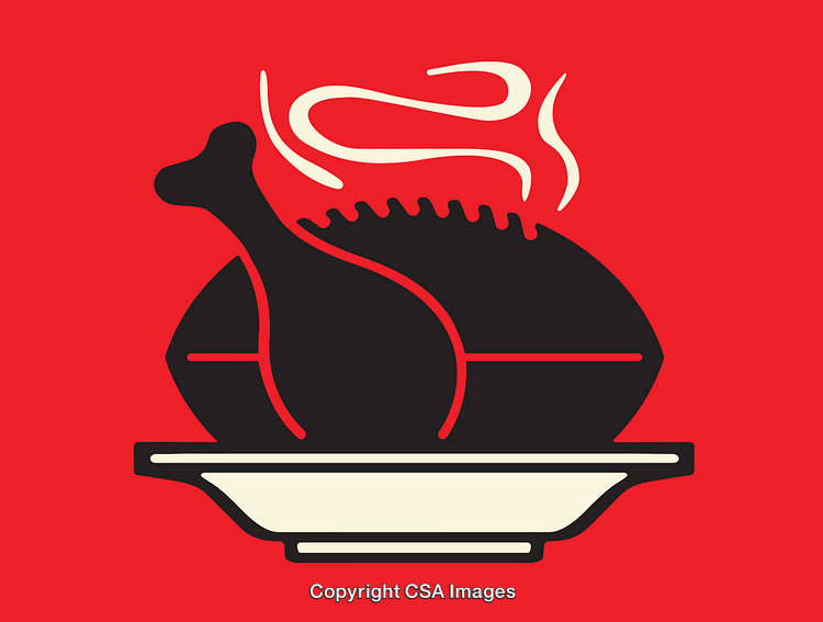 Modern Colored Line Art Illustration of Roasted Chicken on Plate