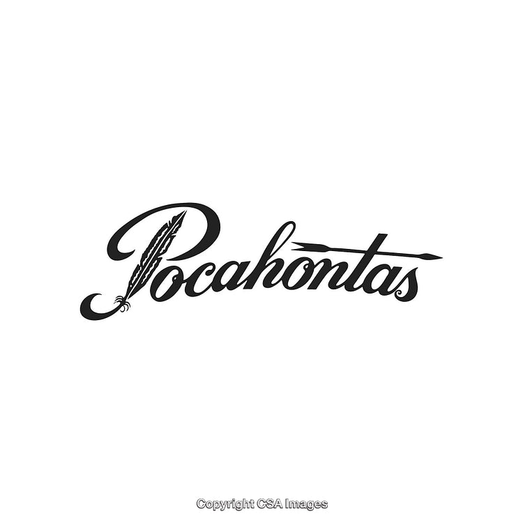 Elegant Typography Featuring Pocahontas Name with Feather and Spear Details