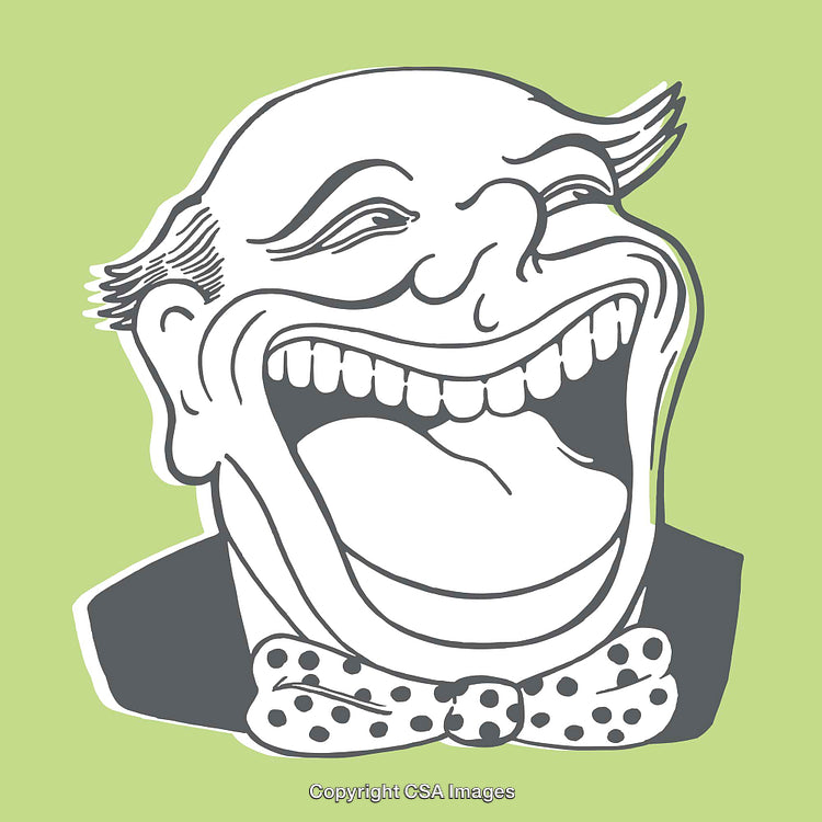 Stylized Illustration of a Laughing Gentleman in Bold Line Art