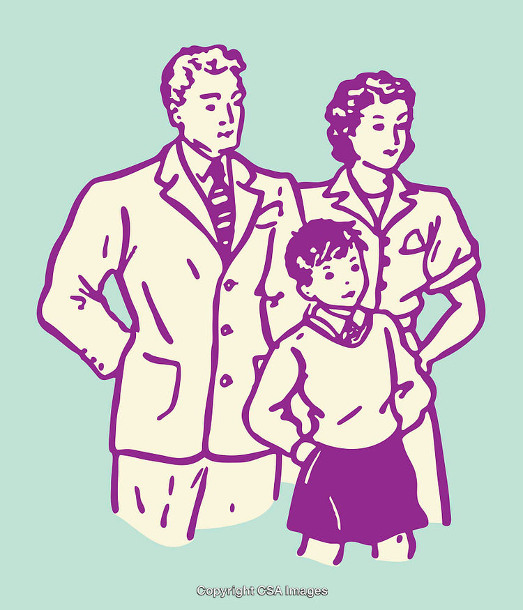 Vintage Style Illustration of a Family in Formal Attire