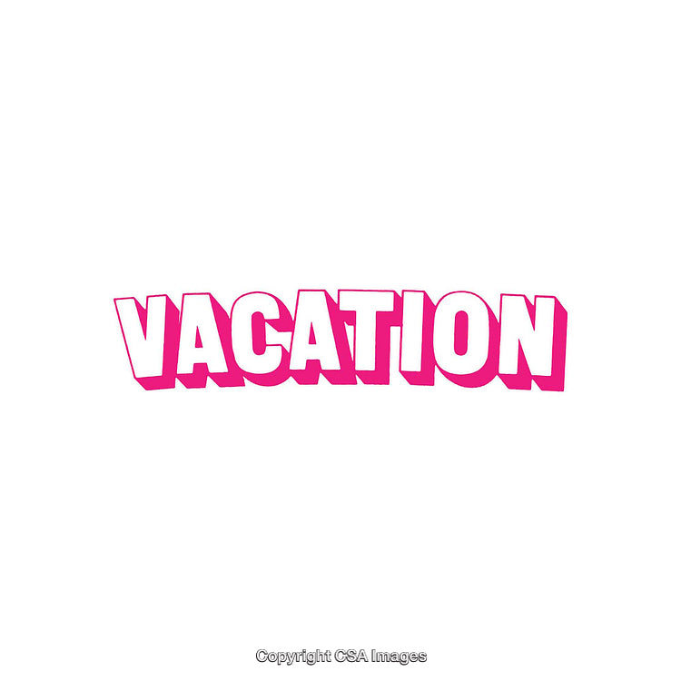 Pink Text Depicting the Word 'Vacation' on a White Background