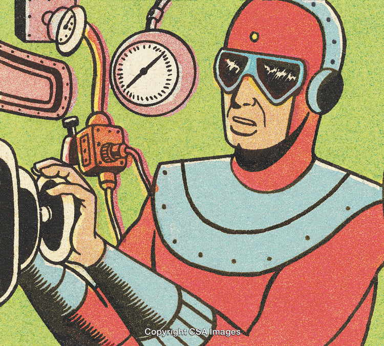 Retro Comic Illustration of Futuristic Scientist at Work