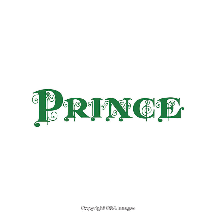 Elegant Green Ornate Lettering Spelling 'Prince' on a White Background